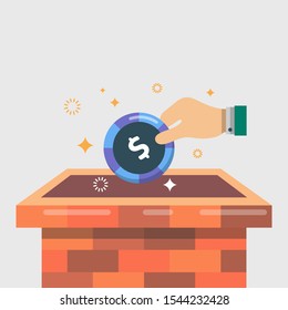 special offer concept, lucky draw, chimney, gift surprise, coin, color flat object, Isolated vector design