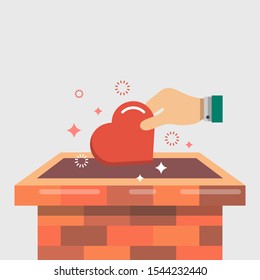special offer concept, lucky draw, chimney, gift surprise, heart, color flat object, Isolated vector design