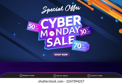 special offer cyber monday sale discount template banner with blank space for product sale with abstract gradient blue background design