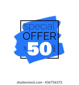 Special offer. Decorated in pattern sticker rectangle on the basis of the rough paint strokes. 