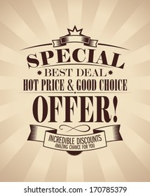 Special offer design template in retro style.