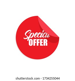 Special offer dicount flat sticker label tag icolsted in modern trendy red color style vector illustration.