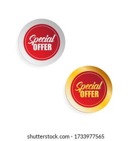 Special offer dicount ribbon label tag isolated in modern trendy red silver and gold color style vector illustration.