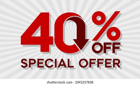 Special offer discount up to 40 percent, banner template design with down arrow, special offer flash sales promotion. vector template illustration svg