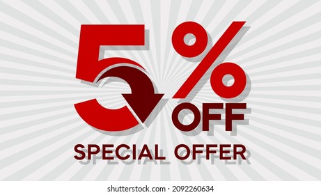 Special offer discount up to 5 percent, banner template design with down arrow, special offer flash sales promotion. vector template illustration