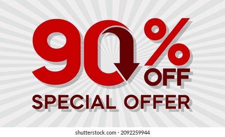 Special offer discount up to 90 percent, banner template design with down arrow, special offer flash sales promotion. vector template illustration