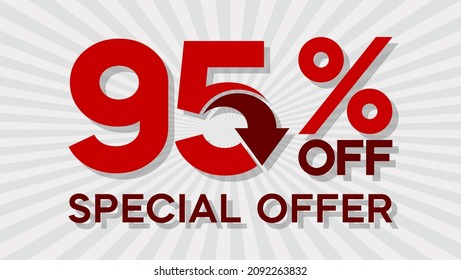 Special offer discount up to 95 percent, banner template design with down arrow, special offer flash sales promotion. vector template illustration