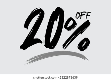 Oferta especial con descuento. Números dibujados a mano del 20% OFF. Venta de Viernes Negro.