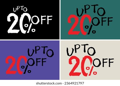 Special offer discount. Hand drawn number of 20% OFF Sale label.