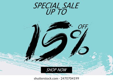 Special offer discount. Hand drawn numbers of 15% OFF. Black Friday Sale. 15% Off Call to Action Promo Sale, Special Promo Deals up to 15% OFF Price Discount.eps8