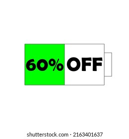Special offer discount label with battery full shape on white background. sales promotion marketing. big day discounts. vector