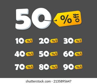 Special offer discount label with different sale percentage. 10, 20, 30, 70, 50 percent off price reduction badge. Vector iilustration EPS 10