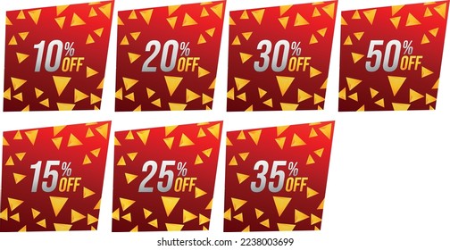 Special offer discount label with different sale percentage. 10, 15, 20, 25, 30, 35 and 50 percent off price reduction badge promotion design badge set vector illustration on white background.