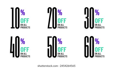 Oferta especial etiqueta de descuento con diferente porcentaje de venta