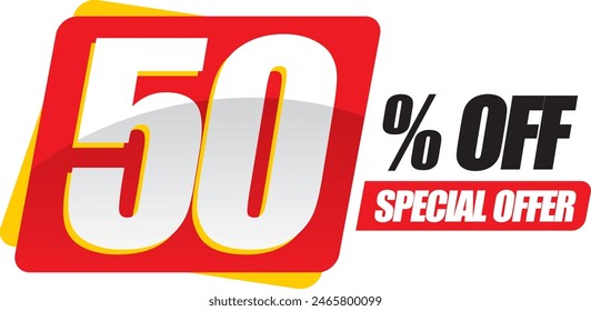 Oferta especial etiqueta de descuento con porcentaje de venta variable. 50 por ciento de descuento. Diseño de promoción - Ilustración vectorial aislada sobre fondo blanco