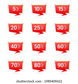 Special offer discount labels with different sale percentages. Offer icon, Percentage off vector.
