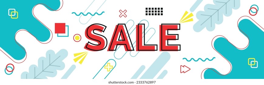Special offer or discount in prices. sales banner with geometric abstract White background in retro style. end of season sale design includes colorful abstract shapes.