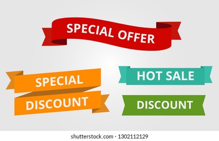 Special offer and discount ribbons, label