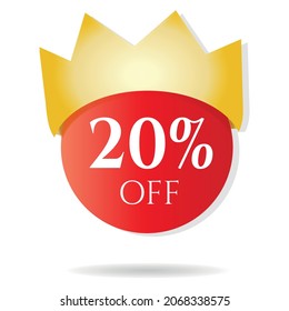 Special offer, discount, sale 20% off in the crown. The king of discounts. Advertising materials for the store, price reduction.