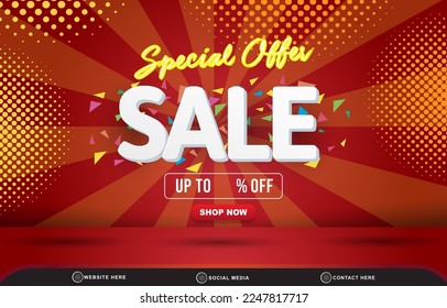special offer discount sale template banner with blank space for product sale with abstract gradient red and orange background design
