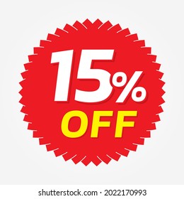 Special offer discount tag with 15% off. 15 percent discount tag, label, symbol, sign, sticker for advertising campaign. Design element for promotional ad.