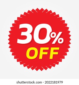 Special offer discount tag with 30% off. 30 percent discount tag, label, symbol, sign, sticker for advertising campaign. Design element for promotional ad.
