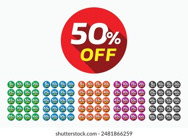 Special offer discount tag with 5, 10, 15, 20, 25, 30, 35, 40, 45, 50, 55, 60, 65, 70, 75, 80, 85, 90, 95,100  percent off price reduction. Discount tag, label, badge, sign for advertising campaign.