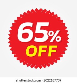 Special offer discount tag with 65% off. 65 percent discount tag, label, symbol, sign, sticker for advertising campaign. Design element for promotional ad.
