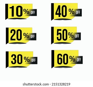 Etiqueta de descuento de oferta especial con un porcentaje de venta diferente. 10, 20, 30, 60, 40, 50,eps