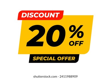 Special offer discounts 20 percent off. Yellow template on white background. Vector illustration