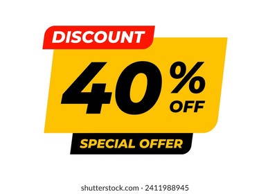 Special offer discounts 40 percent off. Yellow template on white background. Vector illustration