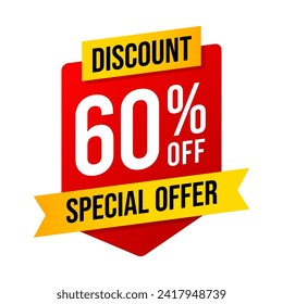 Special offer discounts 60 percent off. Red and yellow template on white background. Vector illustration