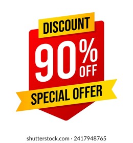 Special offer discounts 90 percent off. Red and yellow template on white background. Vector illustration