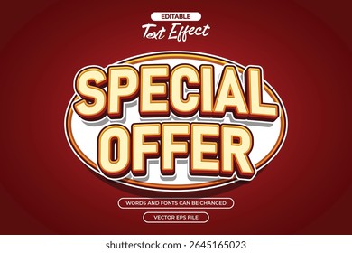 Oferta especial efecto de texto editable con fondo rojo