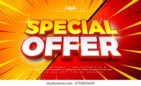 Special Offer Editable Text Effect Design Vector Graphic Style with Shadow and 3D Multilayered Typography Lettering on Comic Style Background. Premium Scalable Shopping Day Illustration Template for Promotional Banner, Greeting Card, Business Flyer, Celebration Poster or Party Invitation.