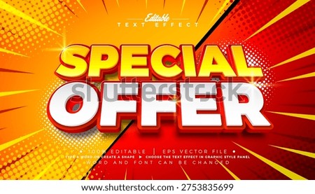 Special Offer Editable Text Effect Design Vector Graphic Style with Shadow and 3D Multilayered Typography Lettering on Comic Style Background. Premium Scalable Shopping Day Illustration Template for Promotional Banner, Greeting Card, Business Flyer, Celebration Poster or Party Invitation.