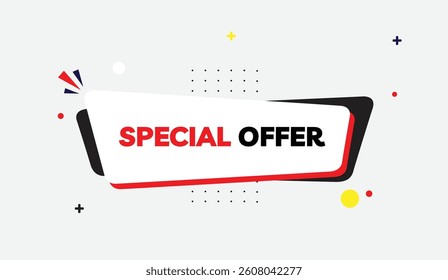 Special offer editable vector design template featuring bold black red white and gray shapes Includes modern business elements on a light gray background Ideal for promotional marketing use