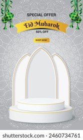 special offer eid sale discount portait template banner with blank space 3d podium for social media feed product sale with abstract gradient white background design9