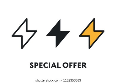 Special Offer Energy Flash Lightning Bolt. Minimal Flat Line Outline Stroke Icon.