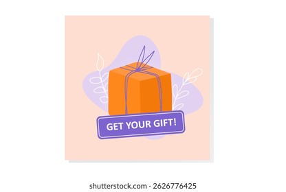 Special offer! Eye-catching gift box design with 'Get Your Gift!' button. Use for digital marketing or print