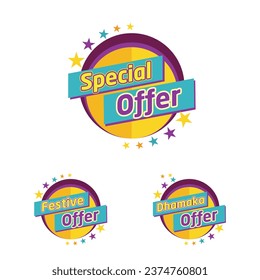 Special Offer, Festive Offer,  Dhamaka Offer Sticker label Logo Design Vector. Retail, Electronics,  Discount, Sale
