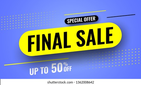 Special offer final sale banner with shadow on blue background. Vector illustration.