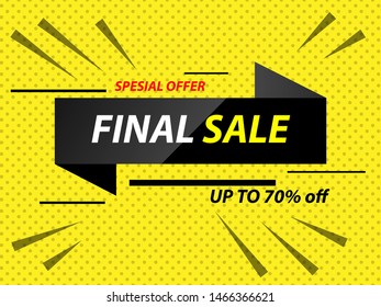 Special offer final sale banner, up to 70% off. Vector illustration.