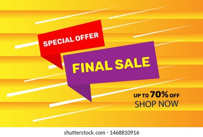 Special offer final sale banner, up to 70 % off shop now vector illustration with yellow orange background ready to use for banner advertising, promotion