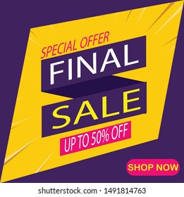 Special offer final sale banner, up to 70% off. Vector illustration.EDITABLE TEXT