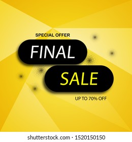 Special offer final sale banner, up to 70 % off shop now vector illustration with yellow orange background 