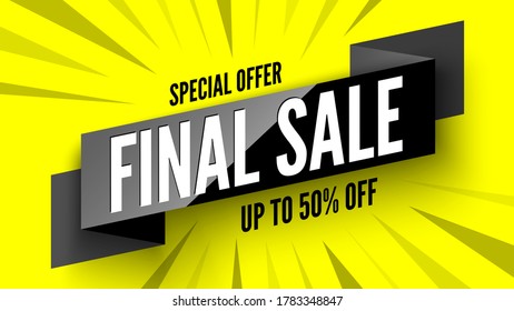 Special offer final sale banner on yellow background. Vector illustration.