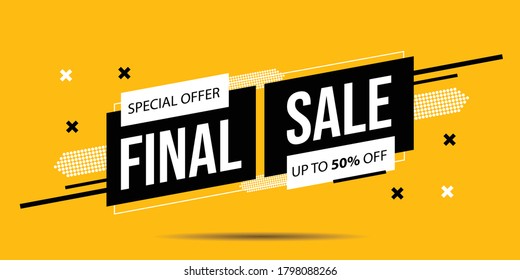 Special offer final sale banner, up to 50% off, banner template, big sale, special offer, discounts, white, black and yellow design