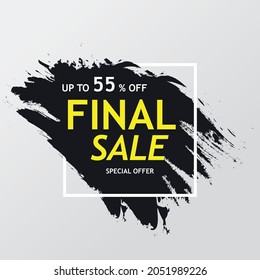Special offer final sale banner, up to 55% off. Black color brush drape on white background