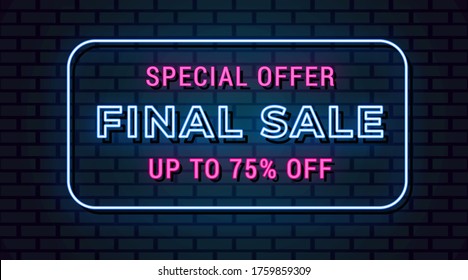 special offer final sale neon signs vector.  Design template neon sign